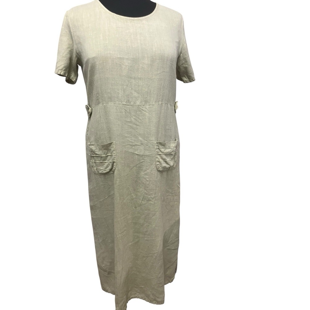 J Jill 100% linen Soft Green Maxi Relaxed Lagenlook Beach Resort Large Petite - Picture 7 of 7